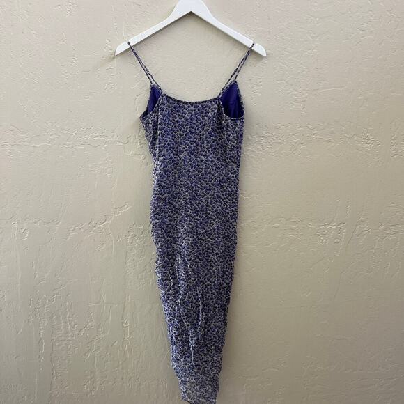 Karina Grimaldi Revolve Blue Floral Ruched Midi Slip Dress - Picture 5 of 7